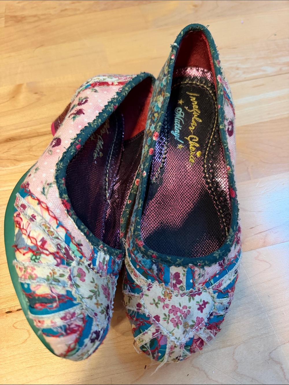 Irregular Choice Pink & Teal Floral Union Jack Heart/Patchwork low heel 38